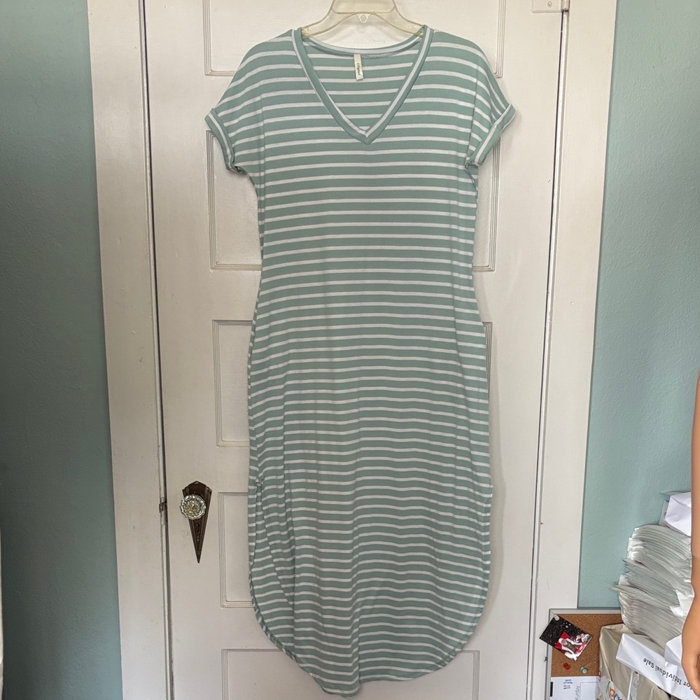 Lilypad Striped Maxi Dress in Blue/Green and White Size M
